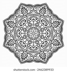 Handmade doodle illustration of Mandala.Coloring for arttherapy.Vector clipart concept line isolated on white bkgr.B and W design for poster,card,label,sticker,t-shirt,web,print,stamp,tattoo,etc.