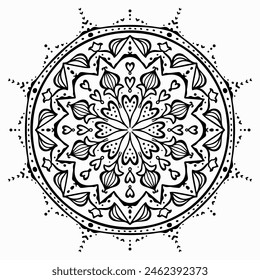 Handmade doodle illustration of Mandala.Coloring for arttherapy.Vector clipart concept line isolated on white bkgr.B and W design for poster,card,label,sticker,t-shirt,web,print,stamp,tattoo,etc.