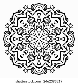 Handmade doodle illustration of Mandala.Coloring for arttherapy.Vector clipart concept line isolated on white bkgr.B and W design for poster,card,label,sticker,t-shirt,web,print,stamp,tattoo,etc.