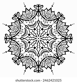 Handmade doodle illustration of Mandala.Coloring for arttherapy.Vector clipart concept line isolated on white bkgr.B and W design for poster,card,label,sticker,t-shirt,web,print,stamp,tattoo,etc.