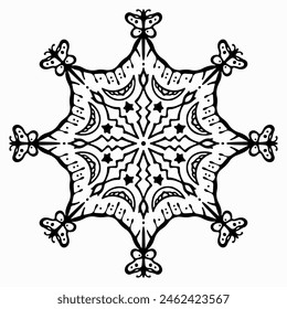 Handmade doodle illustration of Mandala.Coloring for arttherapy.Vector clipart concept line isolated on white bkgr.B and W design for poster,card,label,sticker,t-shirt,web,print,stamp,tattoo,etc.