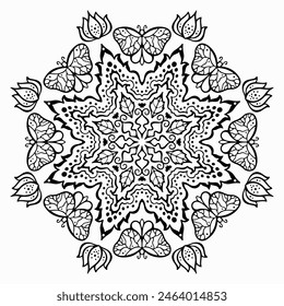 Handmade doodle illustration of Mandala.Coloring for arttherapy.Vector clipart concept line isolated on white bkgr.B and W design for poster,card,label,sticker,t-shirt,web,print,stamp,tattoo,etc.