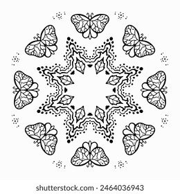 Handmade doodle illustration of Mandala.Coloring for arttherapy.Vector clipart concept line isolated on white bkgr.B and W design for poster,card,label,sticker,t-shirt,web,print,stamp,tattoo,etc.