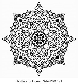 Handmade doodle illustration of Mandala.Coloring for arttherapy.Vector clipart concept line isolated on white bkgr.B and W design for poster,card,label,sticker,t-shirt,web,print,stamp,tattoo,etc.