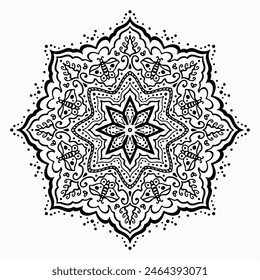 Handmade doodle illustration of Mandala.Coloring for arttherapy.Vector clipart concept line isolated on white bkgr.B and W design for poster,card,label,sticker,t-shirt,web,print,stamp,tattoo,etc.