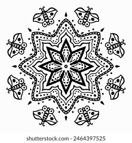 Handmade doodle illustration of Mandala.Coloring for arttherapy.Vector clipart concept line isolated on white bkgr.B and W design for poster,card,label,sticker,t-shirt,web,print,stamp,tattoo,etc.