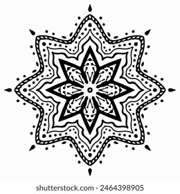 Handmade doodle illustration of Mandala.Coloring for arttherapy.Vector clipart concept line isolated on white bkgr.B and W design for poster,card,label,sticker,t-shirt,web,print,stamp,tattoo,etc.