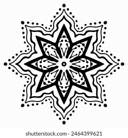 Handmade doodle illustration of Mandala.Coloring for arttherapy.Vector clipart concept line isolated on white bkgr.B and W design for poster,card,label,sticker,t-shirt,web,print,stamp,tattoo,etc.