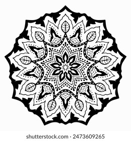 Handmade doodle illustration of Mandala.Coloring for arttherapy.Vector clipart concept line isolated on white bkgr.B and W design for poster,card,label,sticker,t-shirt,web,print,stamp,tattoo,etc.