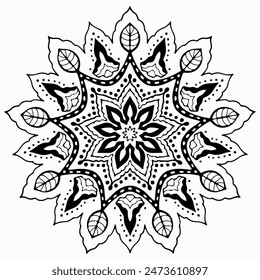 Handmade doodle illustration of Mandala.Coloring for arttherapy.Vector clipart concept line isolated on white bkgr.B and W design for poster,card,label,sticker,t-shirt,web,print,stamp,tattoo,etc.