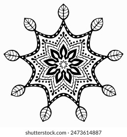 Handmade doodle illustration of Mandala.Coloring for arttherapy.Vector clipart concept line isolated on white bkgr.B and W design for poster,card,label,sticker,t-shirt,web,print,stamp,tattoo,etc.