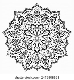 Handmade doodle illustration of Mandala.Coloring for arttherapy.Vector clipart concept line isolated on white bkgr.B and W design for poster,card,label,sticker,t-shirt,web,print,stamp,tattoo,etc.