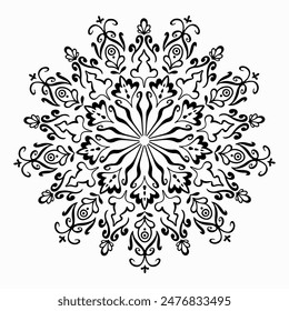 Handmade doodle illustration of Mandala.Coloring for arttherapy.Vector clipart concept line isolated on white bkgr.B and W design for poster,card,label,sticker,t-shirt,web,print,stamp,tattoo,etc.