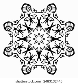 Handmade doodle illustration of Mandala.Coloring for arttherapy.Vector clipart concept line isolated on white bkgr.B and W design for poster,card,label,sticker,t-shirt,web,print,stamp,tattoo,etc.