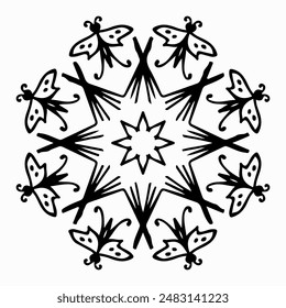 Handmade doodle illustration of Mandala.Coloring for arttherapy.Vector clipart concept line isolated on white bkgr.B and W design for poster,card,label,sticker,t-shirt,web,print,stamp,tattoo,etc.