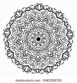Handmade doodle illustration of Mandala.Coloring for arttherapy.Vector clipart concept line isolated on white bkgr.B and W design for poster,card,label,sticker,t-shirt,web,print,stamp,tattoo,etc.