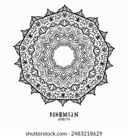 Handmade doodle illustration of Mandala.Coloring for arttherapy.Vector clipart concept line isolated on white bkgr.B and W design for poster,card,label,sticker,t-shirt,web,print,stamp,tattoo,etc.