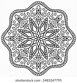 Handmade doodle illustration of Mandala.Coloring for arttherapy.Vector clipart concept line isolated on white bkgr.B and W design for poster,card,label,sticker,t-shirt,web,print,stamp,tattoo,etc.