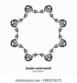 Handmade doodle illustration of Mandala.Graphic decorative wreath.Vector clipart concept line isolated on white bkgr.B and W design for poster,card,label,sticker,t-shirt,web,print,stamp,tattoo,etc.