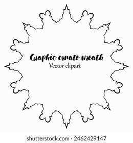 Handmade doodle illustration of Mandala.Graphic ornamental wreath.Vector clipart concept line isolated on white bkgr.B and W design for poster,card,label,sticker,t-shirt,web,print,stamp,tattoo,etc.