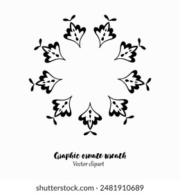 Handmade doodle illustration of Mandala.Graphic ornamental wreath.Vector clipart concept line isolated on white bkgr.B and W design for poster,card,label,sticker,t-shirt,web,print,stamp,tattoo,etc.