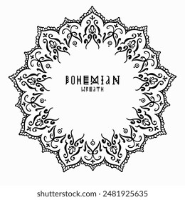 Handmade doodle illustration of Mandala.Graphic ornamental wreath.Vector clipart concept line isolated on white bkgr.B and W design for poster,card,label,sticker,t-shirt,web,print,stamp,tattoo,etc.