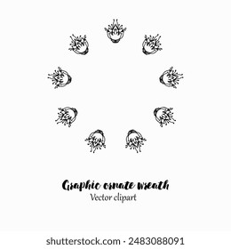 Handmade doodle illustration of Mandala.Graphic ornamental wreath.Vector clipart concept line isolated on white bkgr.B and W design for poster,card,label,sticker,t-shirt,web,print,stamp,tattoo,etc.