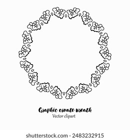 Handmade doodle illustration of Mandala.Graphic ornamental wreath.Vector clipart concept line isolated on white bkgr.B and W design for poster,card,label,sticker,t-shirt,web,print,stamp,tattoo,etc.