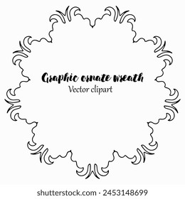 Handmade doodle illustration of Mandala.Graphic ornate wreath.Vector clipart concept line isolated on white bkgr.B and W design for poster,card,label,sticker,t-shirt,web,print,stamp,tattoo,etc.