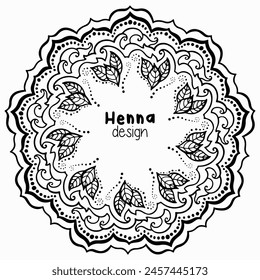 Handmade doodle illustration of Mandala.Henna design.Vector clipart concept line isolated on white bkgr.B and W design for poster,card,label,sticker,t-shirt,web,print,stamp,tattoo,etc.