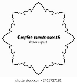 Handmade doodle illustration of Mandala.Magic graphic wreath.Vector clipart concept line isolated on white bkgr.B and W design for poster,card,label,sticker,t-shirt,web,print,stamp,tattoo,etc.