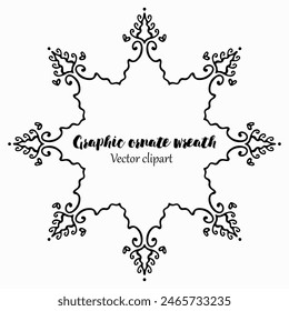 Handmade doodle illustration of Mandala.Magic graphic wreath.Vector clipart concept line isolated on white bkgr.B and W design for poster,card,label,sticker,t-shirt,web,print,stamp,tattoo,etc.