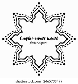 Handmade doodle illustration of Mandala.Magic graphic wreath.Vector clipart concept line isolated on white bkgr.B and W design for poster,card,label,sticker,t-shirt,web,print,stamp,tattoo,etc.