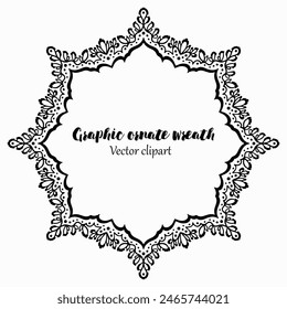Handmade doodle illustration of Mandala.Magic graphic wreath.Vector clipart concept line isolated on white bkgr.B and W design for poster,card,label,sticker,t-shirt,web,print,stamp,tattoo,etc.