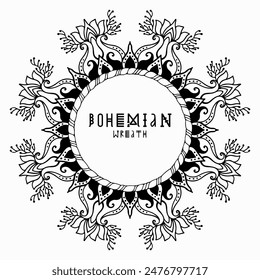 Handmade doodle illustration of Mandala.Magic graphic wreath.Vector clipart concept line isolated on white bkgr.B and W design for poster,card,label,sticker,t-shirt,web,print,stamp,tattoo,etc.