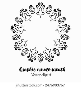 Handmade doodle illustration of Mandala.Magic graphic wreath.Vector clipart concept line isolated on white bkgr.B and W design for poster,card,label,sticker,t-shirt,web,print,stamp,tattoo,etc.