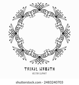 Handmade doodle illustration of Mandala.Magic graphic psy wreath.Vector clipart concept line isolated on white bkgr.B and W design for poster,card,label,sticker,t-shirt,web,print,stamp,tattoo,etc.