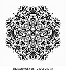 Handmade doodle illustration of Mandala.Vector clipart concept line isolated on white bkgr.B and W design for poster,card,label,sticker,t-shirt,web,print,stamp,tattoo,etc.