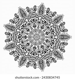 Handmade doodle illustration of Mandala.Vector clipart concept line isolated on white bkgr.B and W design for poster,card,label,sticker,t-shirt,web,print,stamp,tattoo,etc.