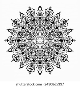 Handmade doodle illustration of Mandala.Vector clipart concept line isolated on white bkgr.B and W design for poster,card,label,sticker,t-shirt,web,print,stamp,tattoo,etc.