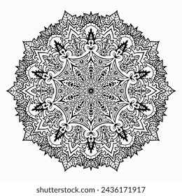 Handmade doodle illustration of Mandala.Vector clipart concept line isolated on white bkgr.B and W design for poster,card,label,sticker,t-shirt,web,print,stamp,tattoo,etc.