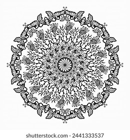 Handmade doodle illustration of Mandala.Vector clipart concept line isolated on white bkgr.B and W design for poster,card,label,sticker,t-shirt,web,print,stamp,tattoo,etc.