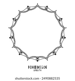 Handmade doodle illustration of wreath .Charming lace.Vector clipart concept line isolated on white bkgr.B and W design for poster,card,label,sticker,t-shirt,web,print,stamp,tattoo,etc.