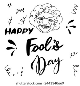 Handmade Doodle Set for April Fool's Day and lettering.Vector clipart concept line isolated on white bkgr.BandW design for poster,card,label,sticker,t-shirt,web,print,stamp,tattoo,etc.