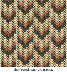 Handmade downward arrow lines knitted texture geometric seamless pattern. Jacquard knitwear fabric print. Scandinavian style seamless knitted pattern. Cozy textile print design.