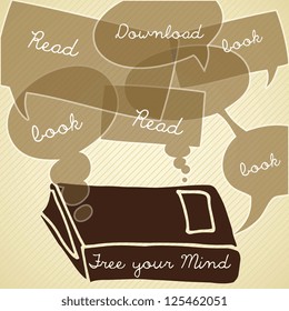Handmade drawing book with text bubbles.Vector illustration Handmade drawing book with text bubbles.Vector illustration