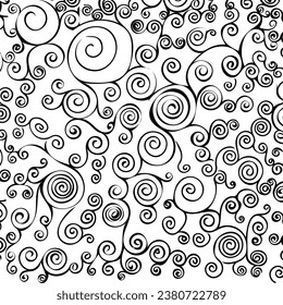 Handmade drawing of a Fractal pattern of black and white spiral lines