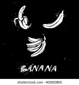 handmade drawing illustration of banana icons. lino-cut style.