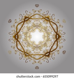 Handmade drawing. Watercolor painting effect. Vector with golden snowflakes, doodles and dots on white background. For the Christmas design and decoration.