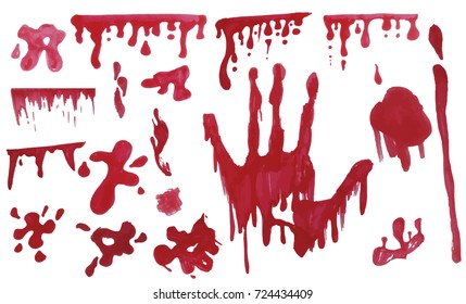 Handmade drops of red blood isolated on white background